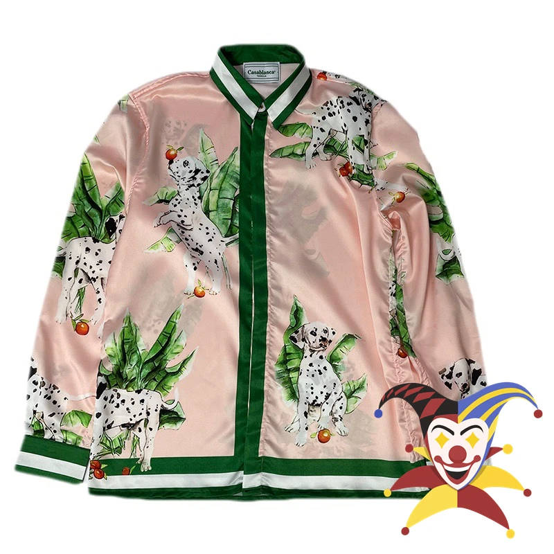 

Шелковая рубашка Касабланка для мужчин и женщин 1:1 лучшее качество пляжные рубашки с принтом пятнистых собак Гавайская