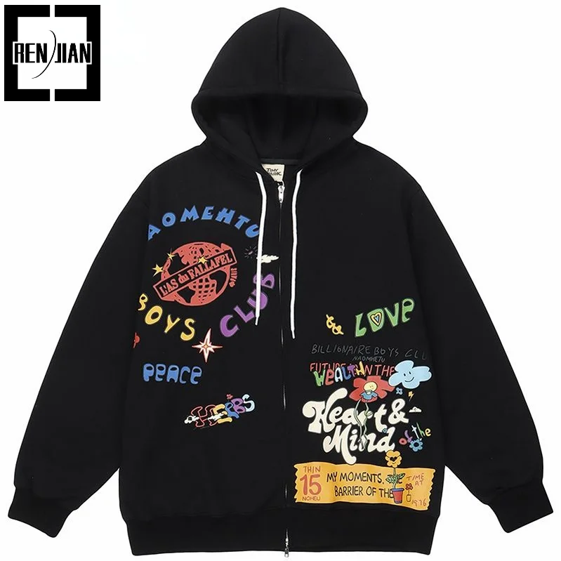 

Толстовка мужская оверсайз в стиле хип-хоп, свитшот с капюшоном в стиле граффити, уличная одежда, свободный крой, Y2K, верхняя одежда