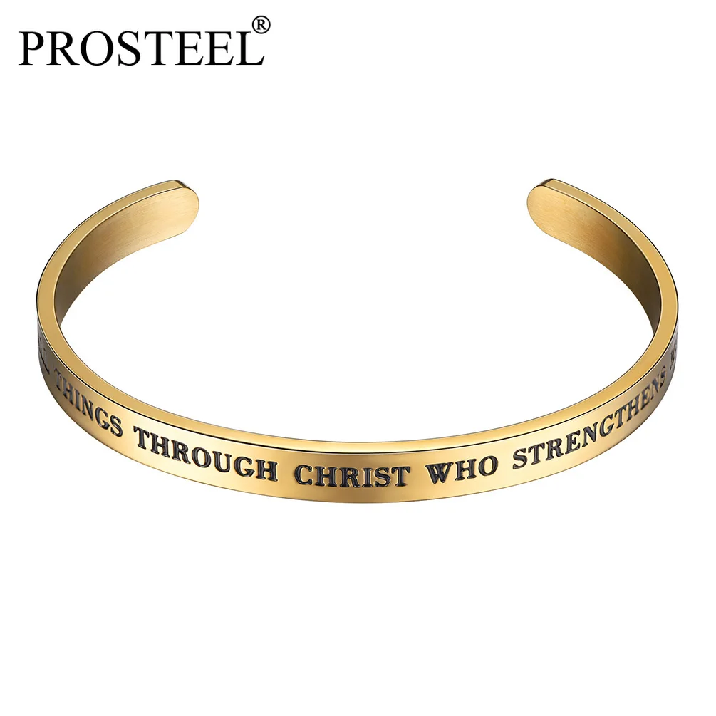

PROSTEEL 316L Stainless Steel Inspirational Friendship Bracelet for Men Women Black/18K Real Gold Plated Open Cuff Bracelet
