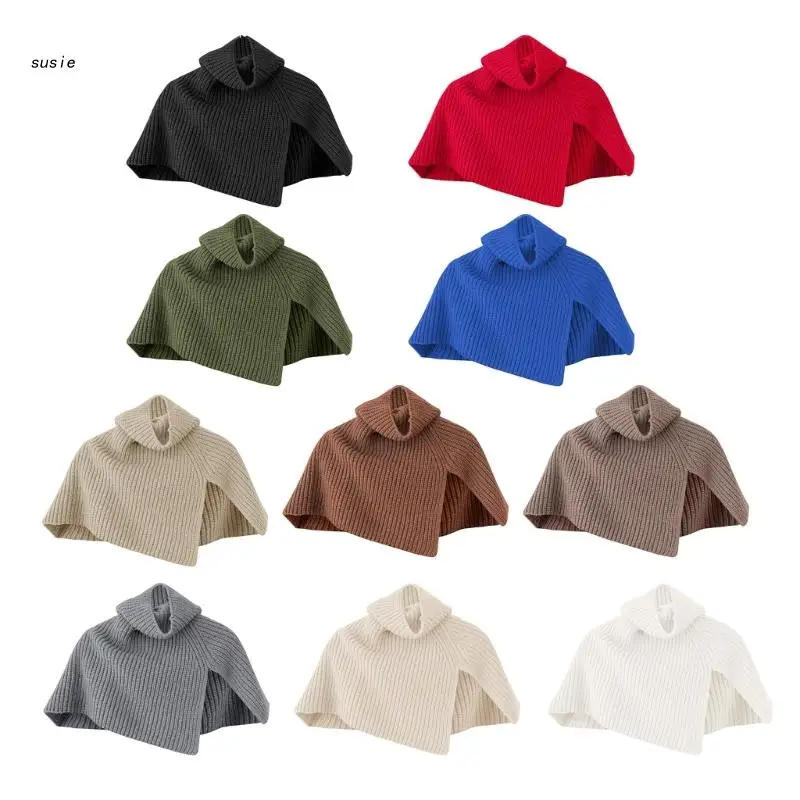 

X7YA Detachable Sweater Collar Pullover Scarf Shawl Wrap Shrug Winter Warm Neck Warmer Knit Turtleneck Shawl Cape