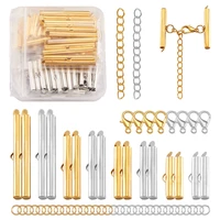 240pcs crimp end slide on end clasp buckles tubes extender end chains jump rings lobster clasp connectors diy jewelry making