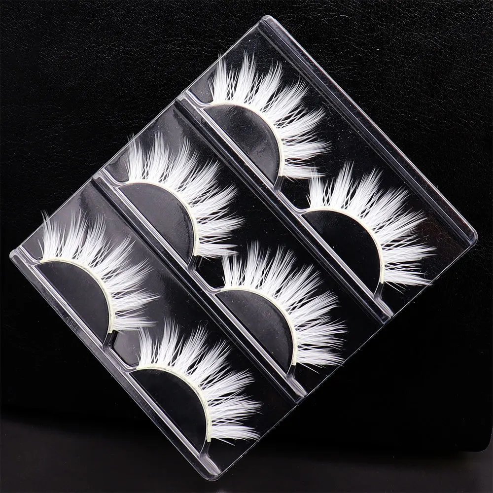 

3 Pairs of White Natural Cross False Eyelashes Anime Imitation Makeup Masquerade Must Use False Eyelashes Exaggerated White