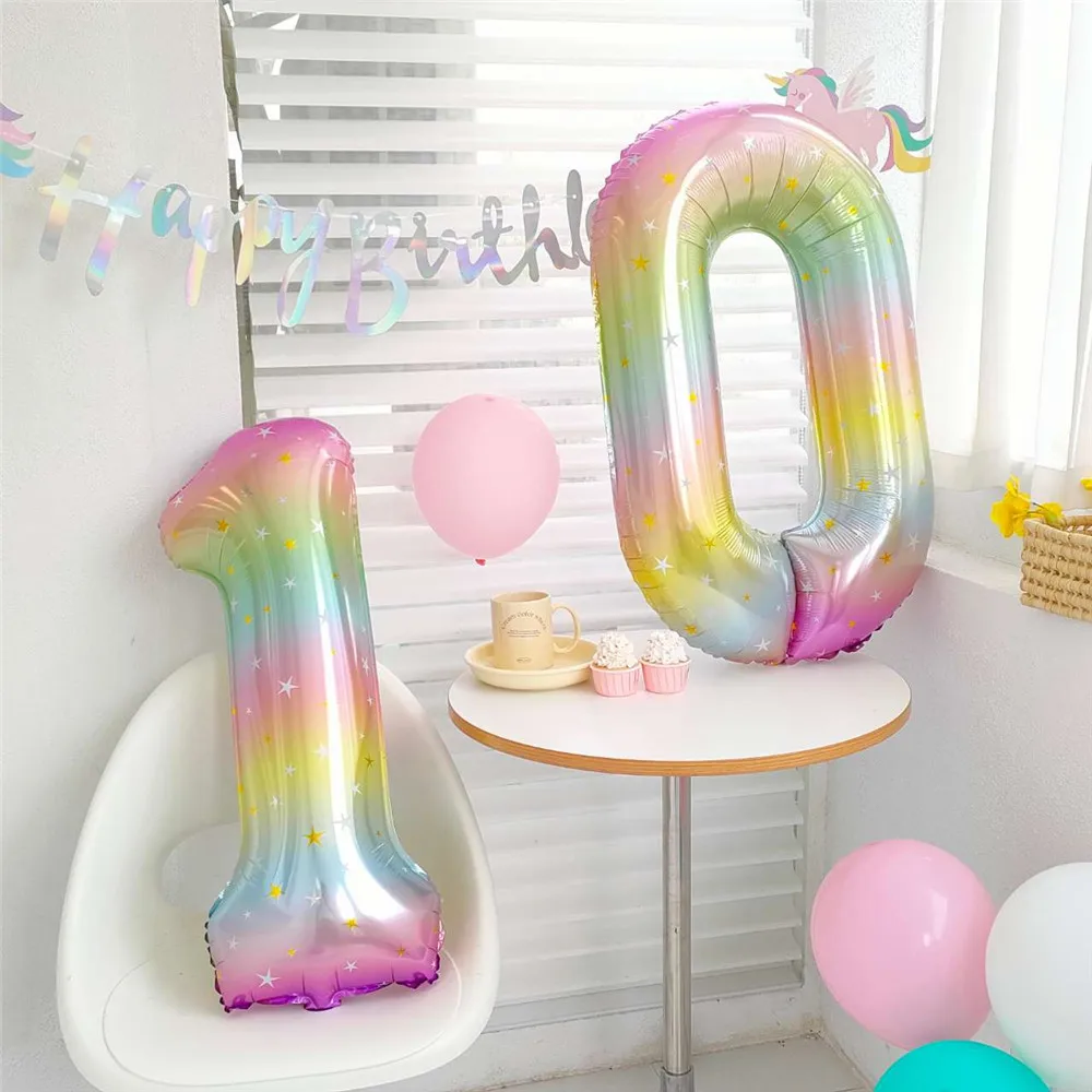 

40inch 1 2 3 4 5 Large Rainbow Star Number Balloon Gradient Colorful Foil Helium Balloons Girls Birthday Party Decoration Globos