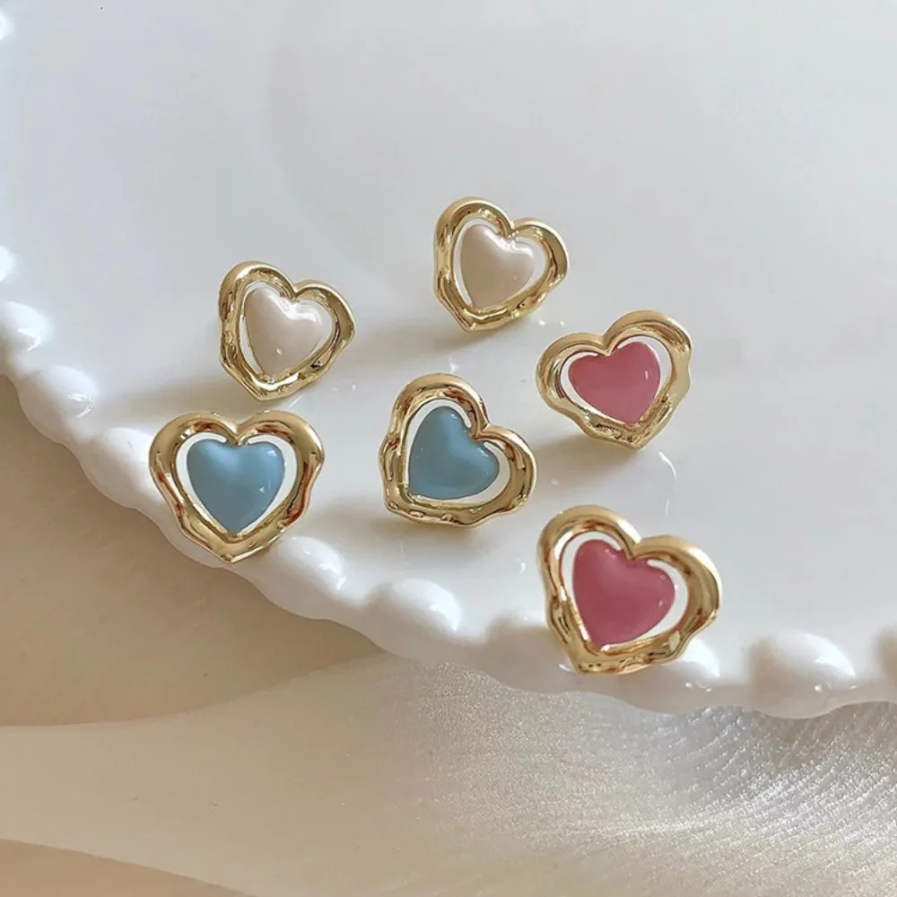 

Candy Colour Heart Unique Niche Design Earrings Female Sweet Hollow Out Alloy Temperament Fashion Dripping Oil Earrings