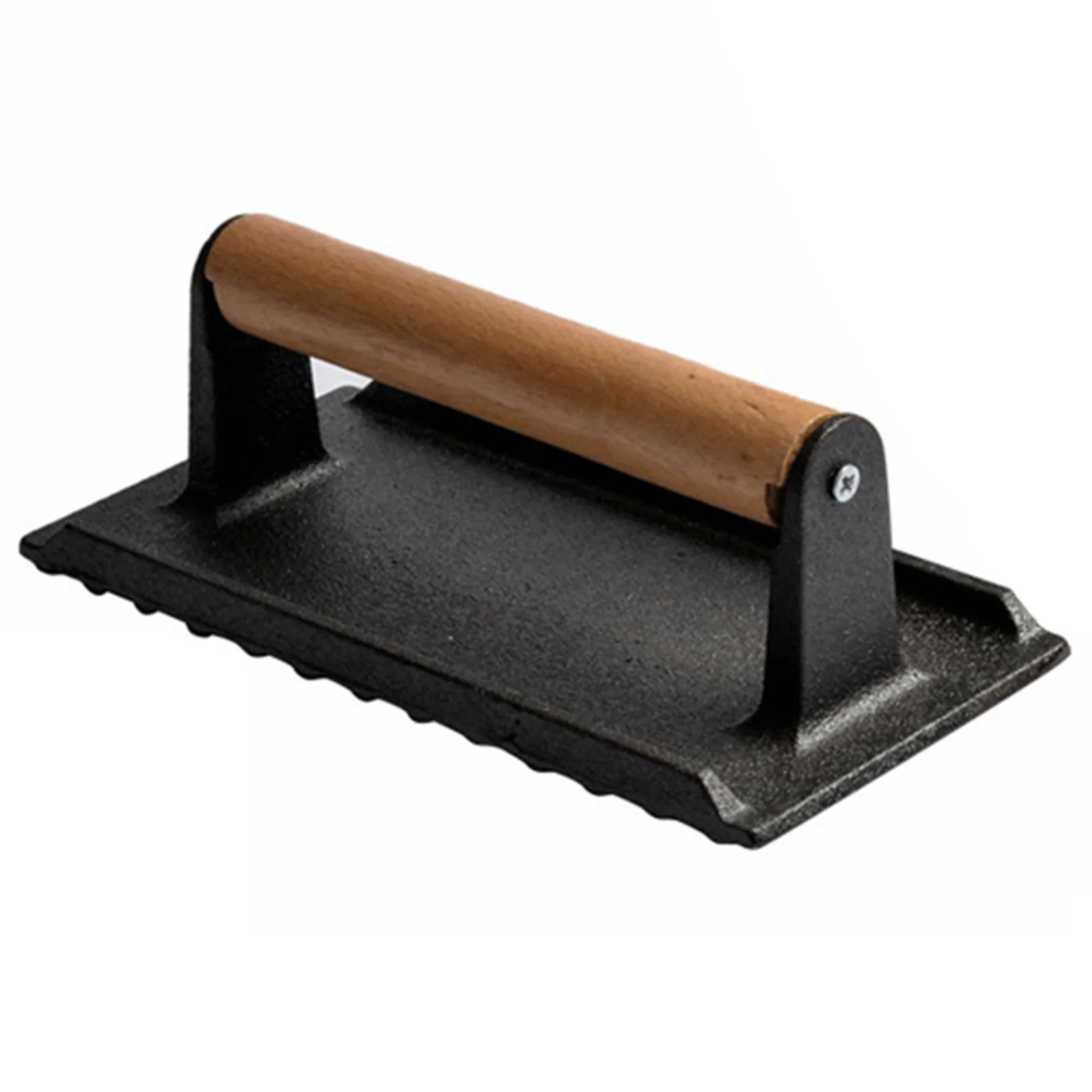 

Pre-Seasoned Cast Iron Griddle Grill Press Rectangular Meat Pressure Plate with Wood Handle for BBQ Burgers Bread Steaks