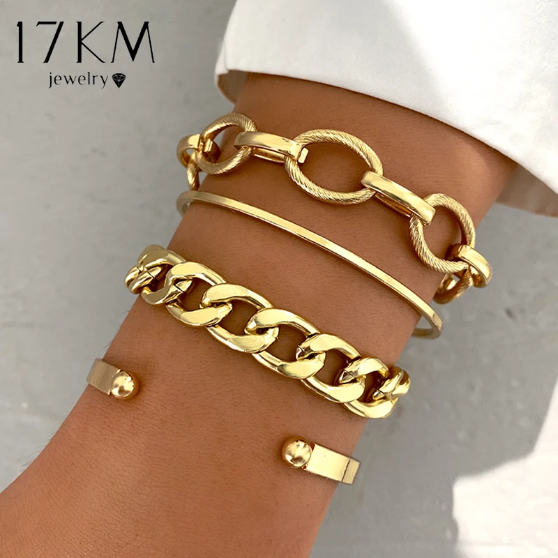 17KM модный многослойный позолоченный металлический браслет-цепочка для женщин