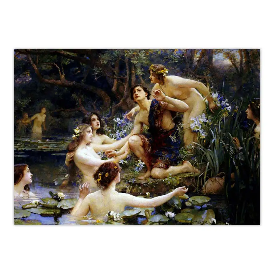 

Винтажный постер Hylas and the Water Nymphs Henrietta Rae, картина маслом, Репродукция, ретро настенное искусство, холст, печать, украшение для дома