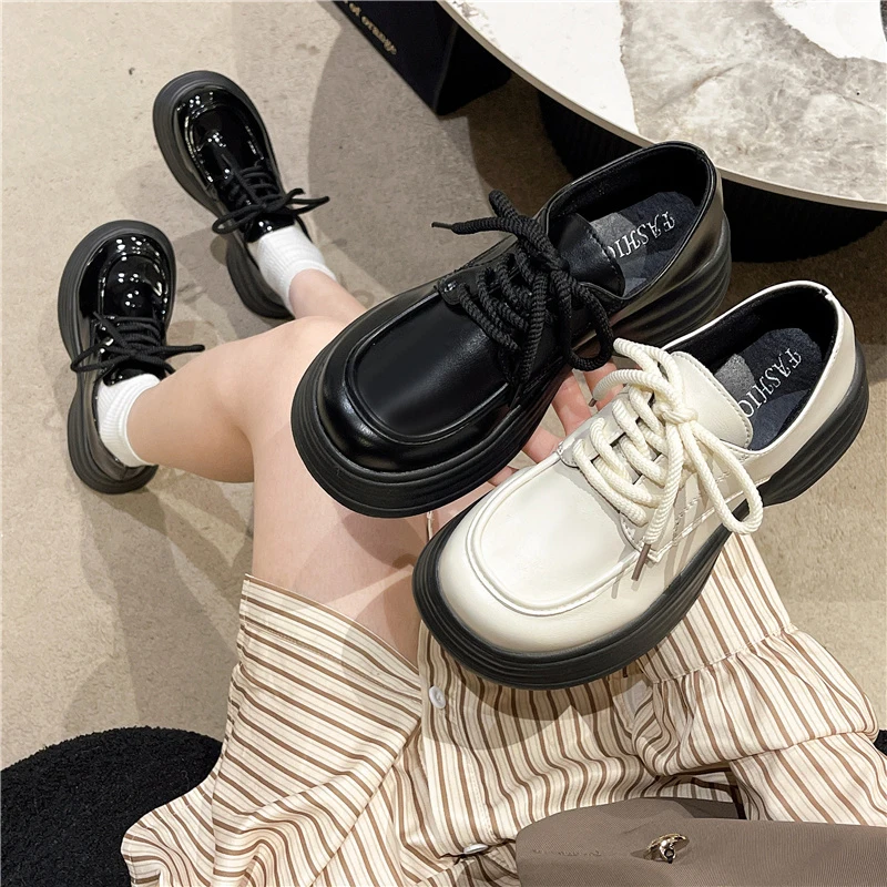 

Туфли-оксфорды женские на платформе, повседневные кроссовки, лоферы с круглым носком, меховое платье, в британском стиле, осень