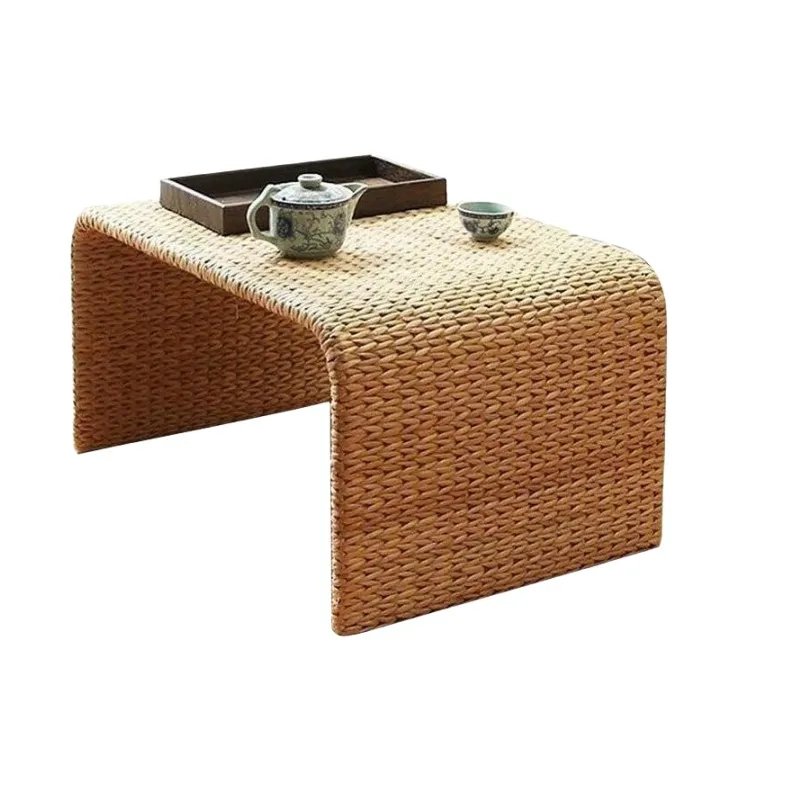 

Handmade Coffee Table 60x40x30cm Tea Table Japanese Style Rattan Straw End Table Bedroom Small Dinner Table Side Bed Lazy Table
