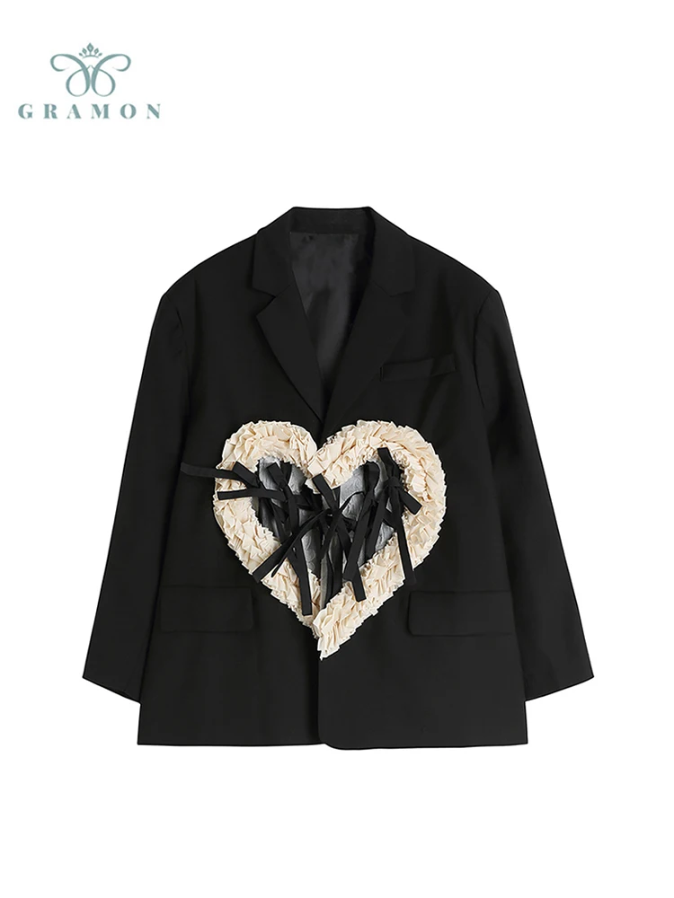 

Женский блейзер с длинным рукавом, черная Повседневная Свободная куртка составного кроя в уличном стиле, осень 2022