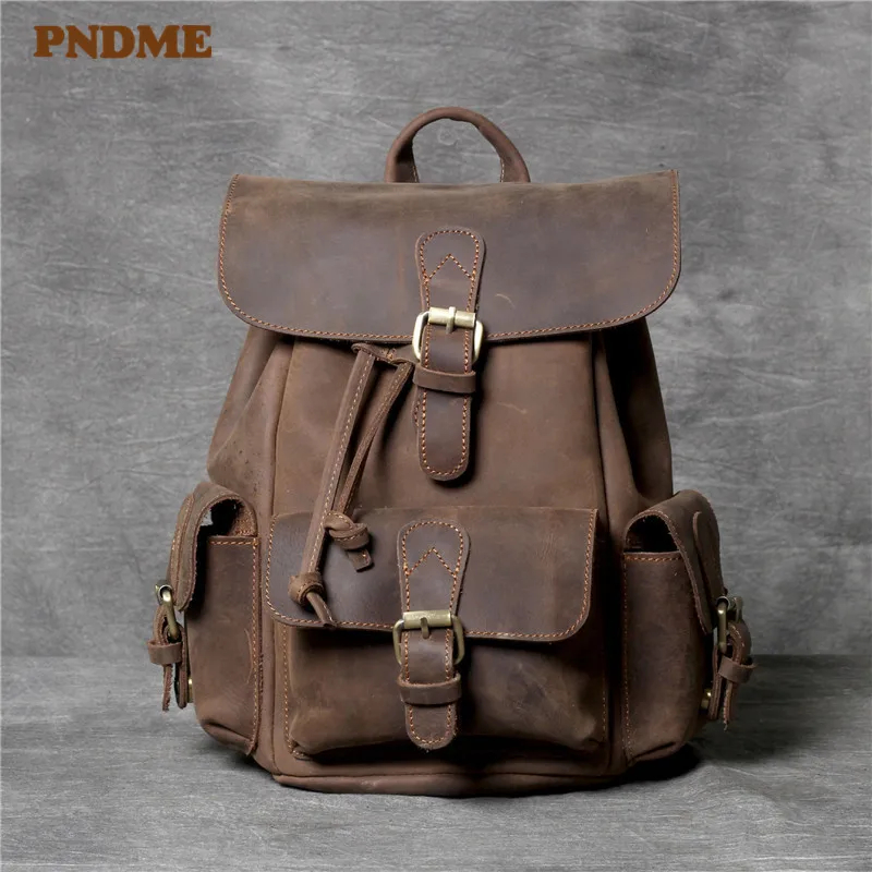 Crazy horse cowhide ladies small backpack retro daily travel high quality genuine leather weekend anti-theft women's backpack