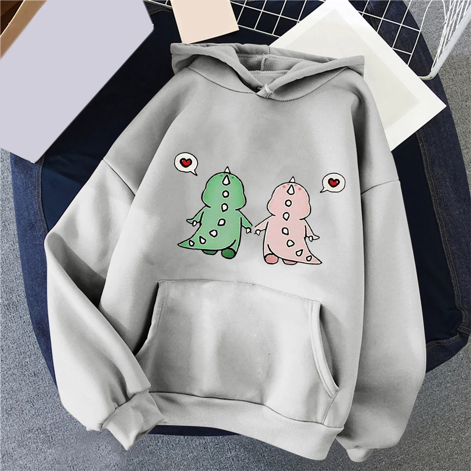 

Women Casual Sweatshirt Hoodie Dinosaur Print Hooded Drawstring Pocket Sweatshirt Women Hooded Long Hoodie Women