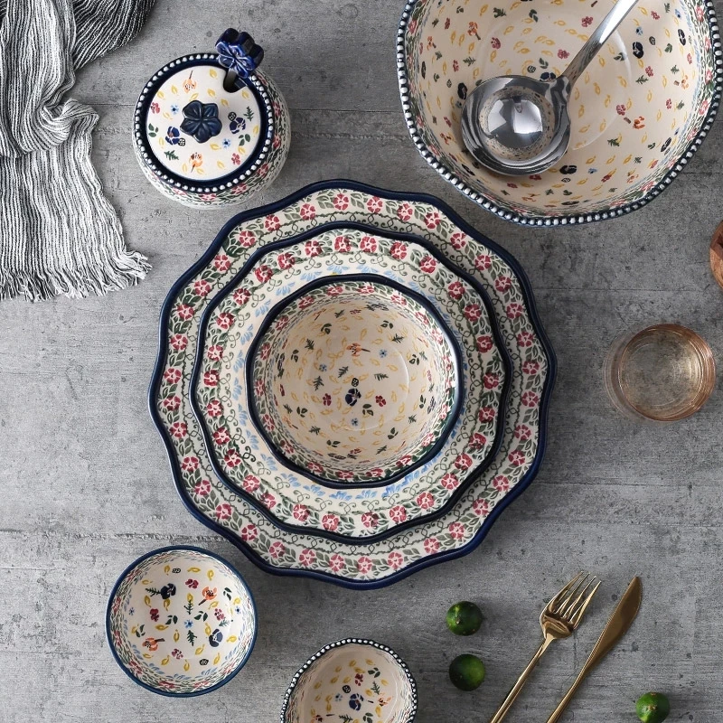 Набор креативной керамической посуды ручной росписи комбинированная миска для