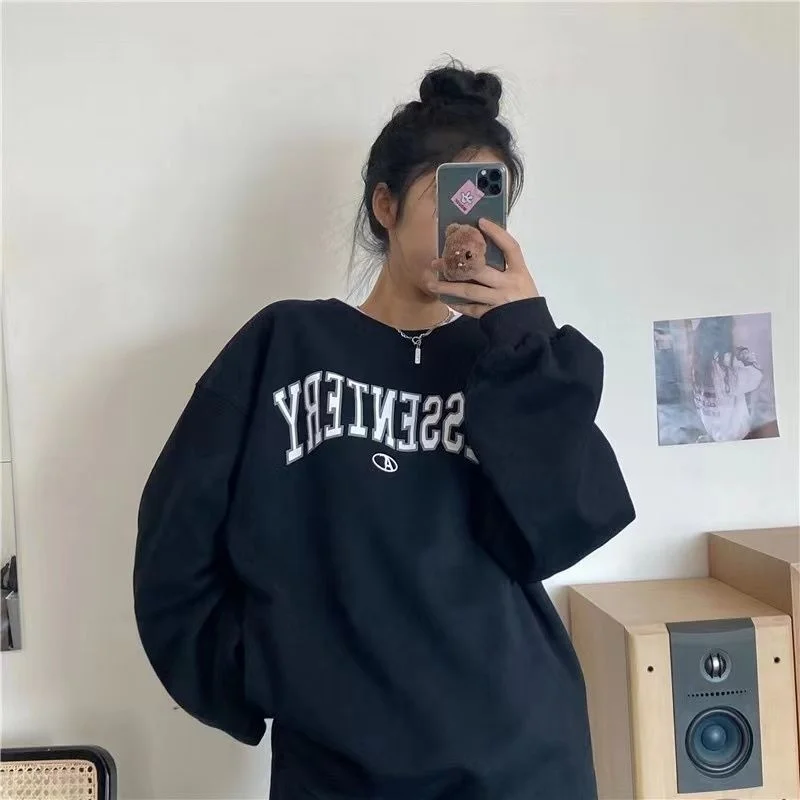 

Новинка, винтажные корейские модные толстовки в стиле Харадзюку, Женский флисовый пуловер большого размера на осень и зиму, уличная одежда