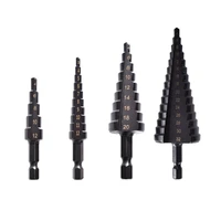 4pcs hss step drill bit set pagoda straight groove step cone drill bit drilling power tool wood metal hole cutter
