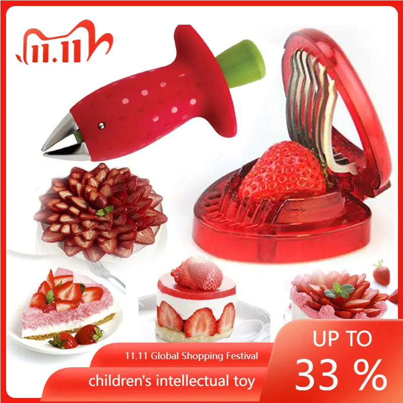 

2PCS/Set Kitchen Fruit Gadget Tools Strawberry Slicer Cutter Strawberry Corer Strawberry Huller Leaf Stem Remover