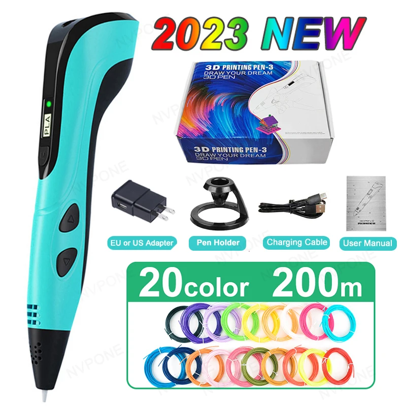 

3D Pen for Children 2023 New 3D Printing Pen with 5V2A Adapter PLA Filament Kids Creative Drawing Toys Birthday Gift