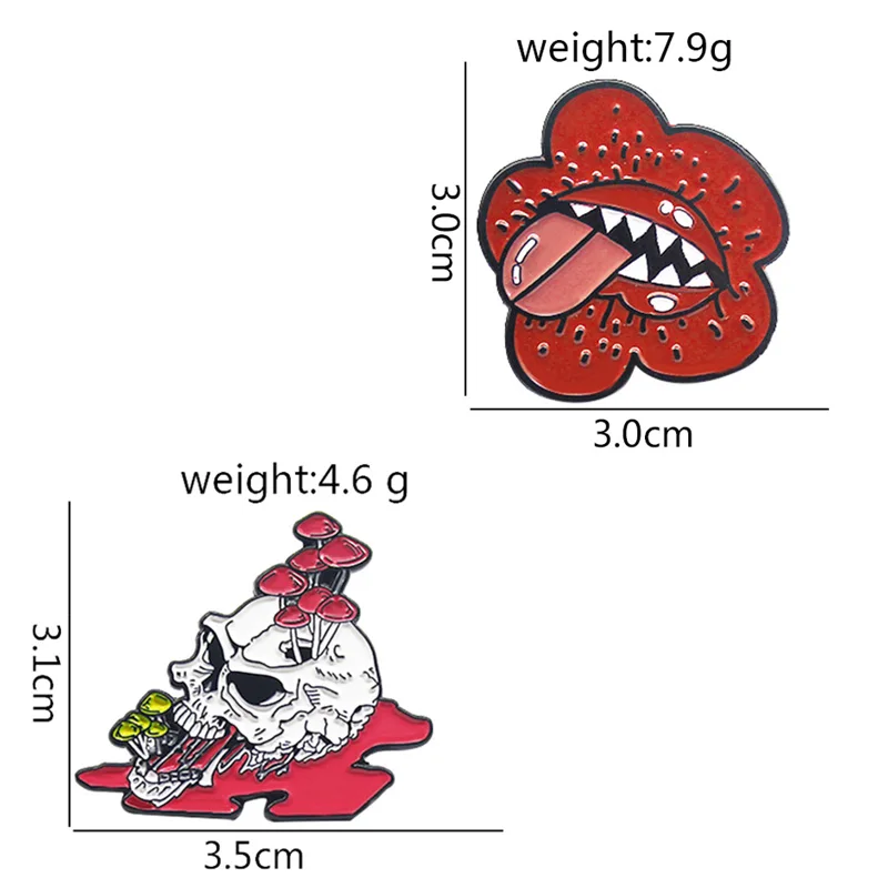 Череп большой рот цветок эмалированные булавки гриб голова скелета красный