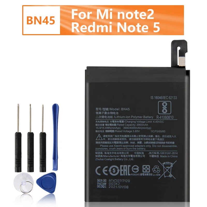 

Аккумулятор Xiao Mi BN45 для Xiaomi Redmi Note 5 Redrice Note5 BN45, сменная батарея для телефона 4000 мАч + инструмент