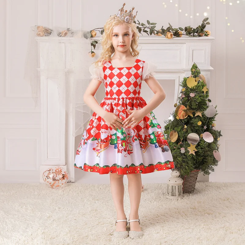 2022 Christmas New Princess Dress for Girls Europe and America Lovely Presents for Kids Cartoon Show Costumes Dance Ball Gown