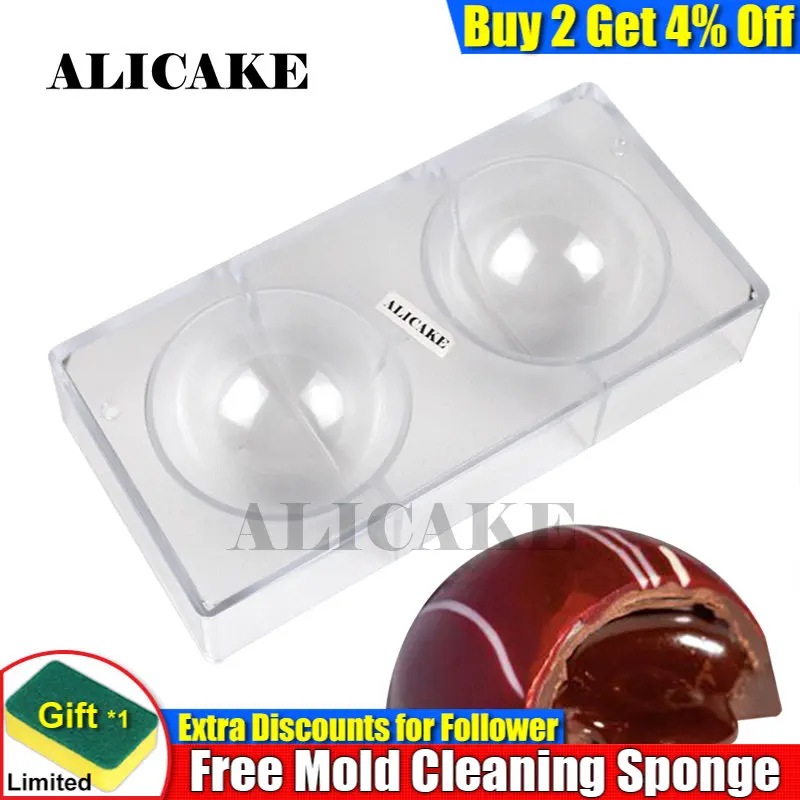 

2 Cavity 10cm Sphere Polycarbonate Chocolate Mould Tray Thick Molds for Bakery Cake Form of Chocolate Moulds Baking Pastry Tools