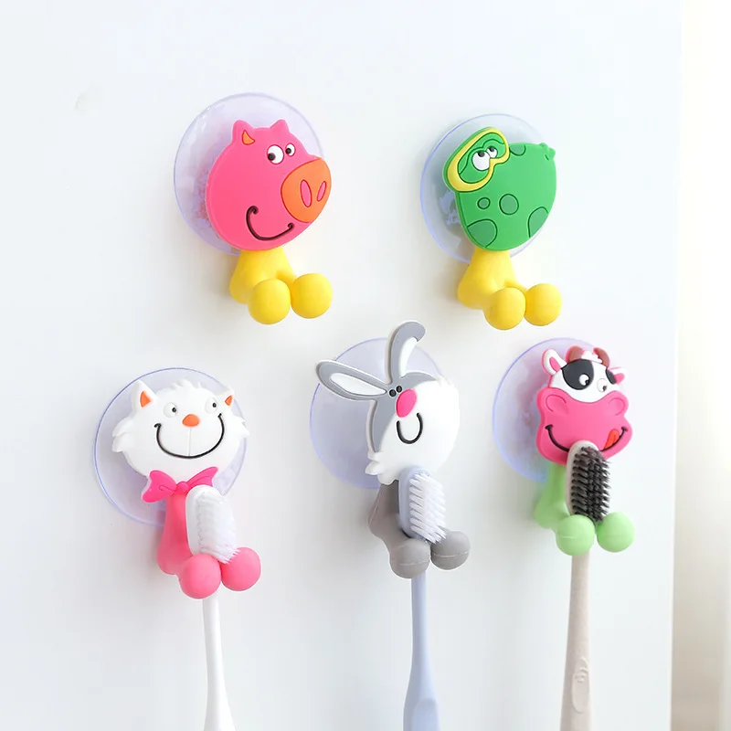 

Cartoon Animal Toothbrush Holder Wall Mounted Antibacterial Tooth Brush Storage Rack with Suction Cup Bathroom Organizer