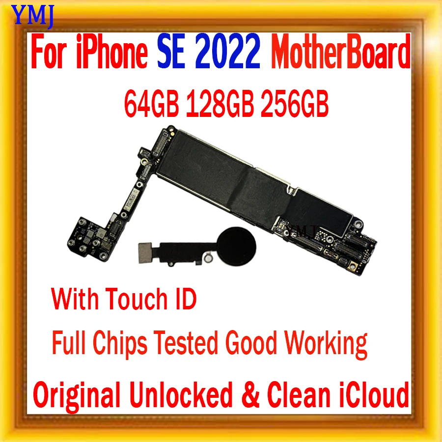 

128 оригинальная разблокированная материнская плата для Iphone SE, 64 ГБ, 256 ГБ, 2022 ГБ, чистая ICloud с/без Touch ID-пластиной, протестированная хорошо материнская плата