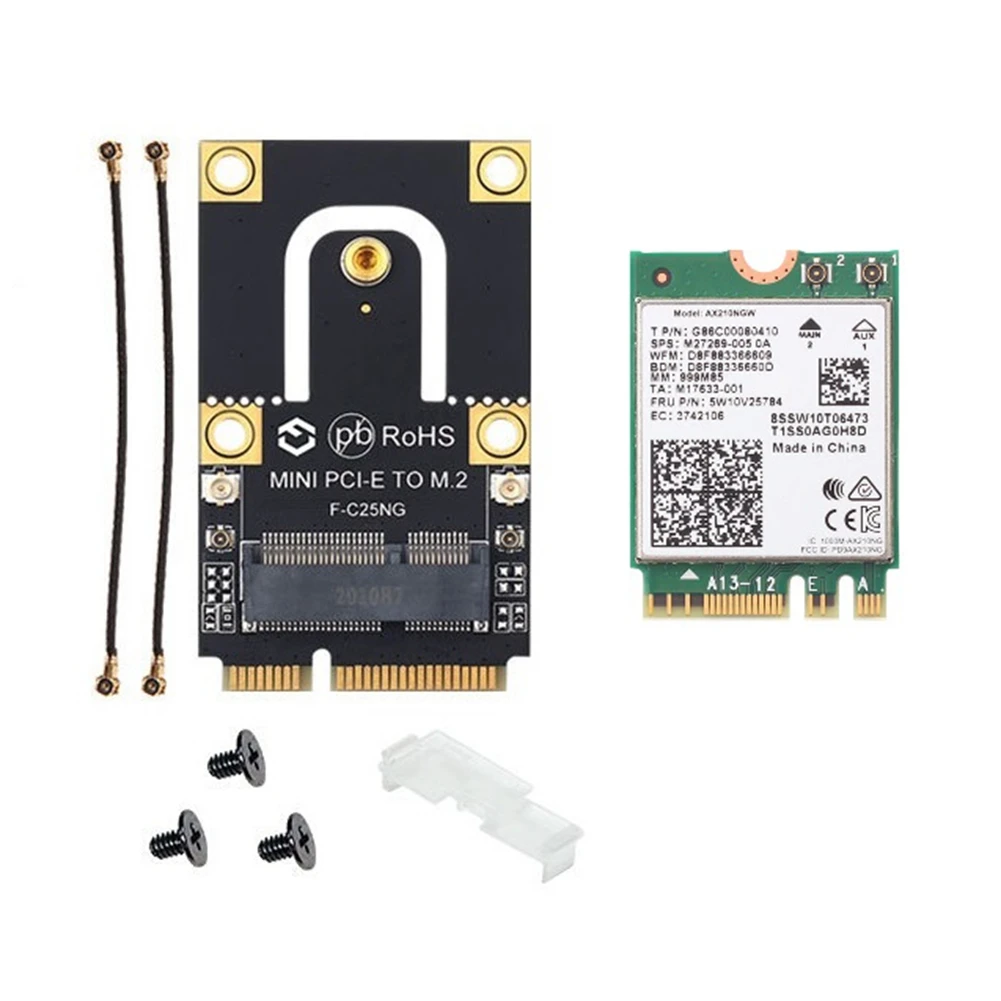 

M.2 to Mini PCI-E Adapter with WiFi 6E AX210 Wireless Card 5374Mbps 802.11AX 2.4G/5Ghz/6Ghz BT5.2, Mini PCIE AX210