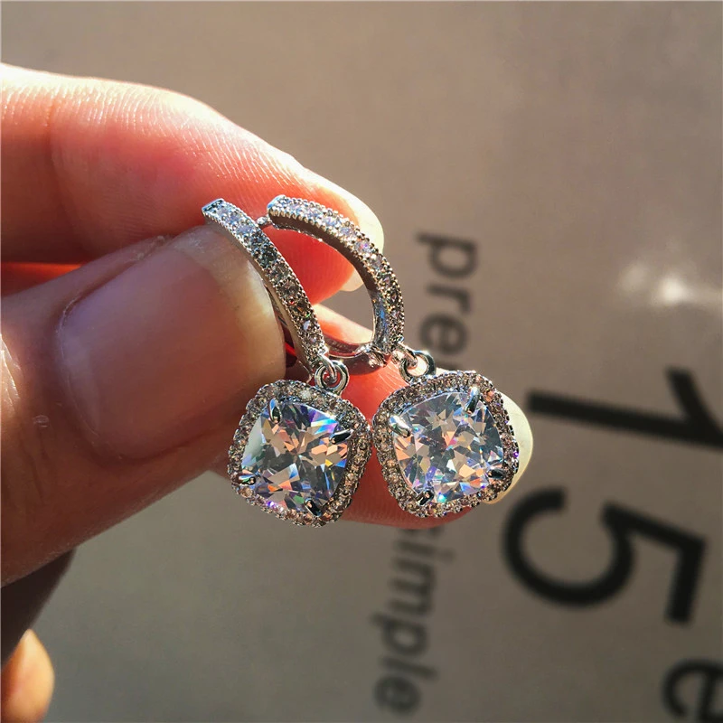 

New Classic Design Women's Dangle Earrings with White CZ Stone Silver Color Wedding Accessories Simple Elegant Female Jewelry