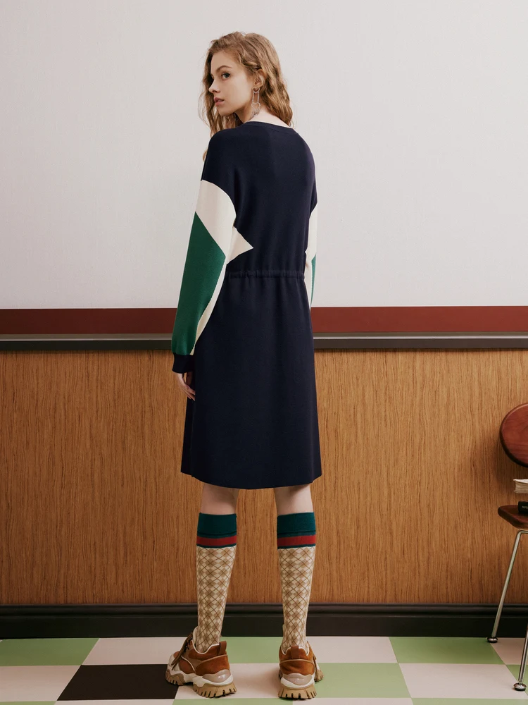 [Распреппи] Psalter Poem с круглым вырезом и шнурком элегантное платье-свитер