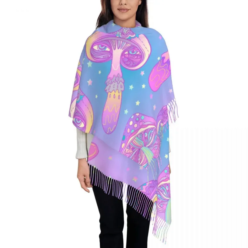 

Fashion Psychedelic Magic Mushrooms Pattern Tassel Scarf Women Winter Warm Shawls Wraps Lady Scarves