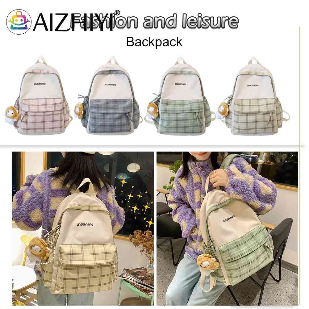 

Casual Retro Backpacks for Students Cute Pendant Nylon Backpack School Adjustable Strap Large Capacity Knapsack for Travel