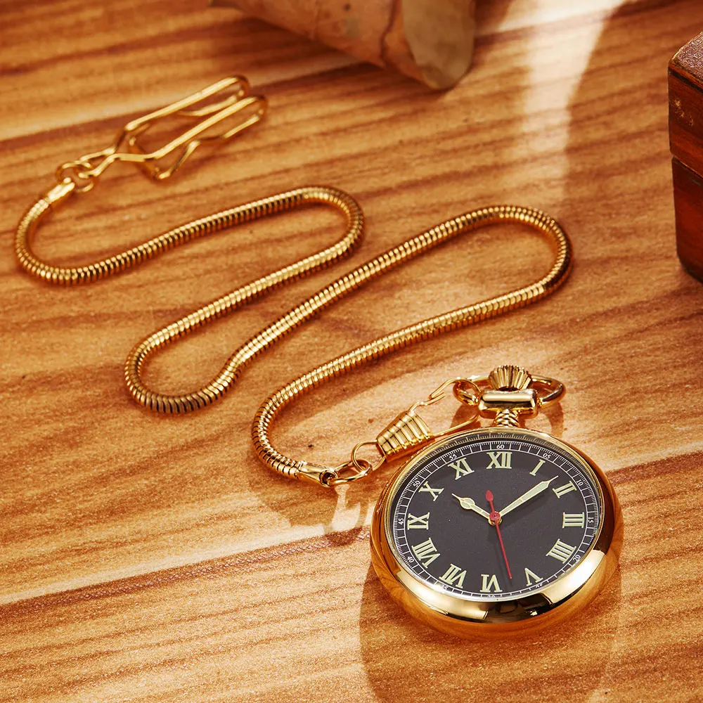 Vintage Smooth Double-sided Hand Wind Retro Mechanical Pocket Watch Necklace Engraved Romans Steampunk Fob Watch Men Clock