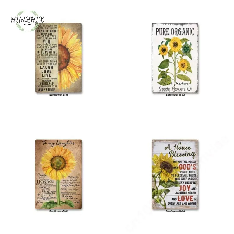

Retro Style Metal Signs Sunflower Iron Painting for Bar Pub Club Wineshop Decoration Wall Art Picture and Poster Tin Plaques