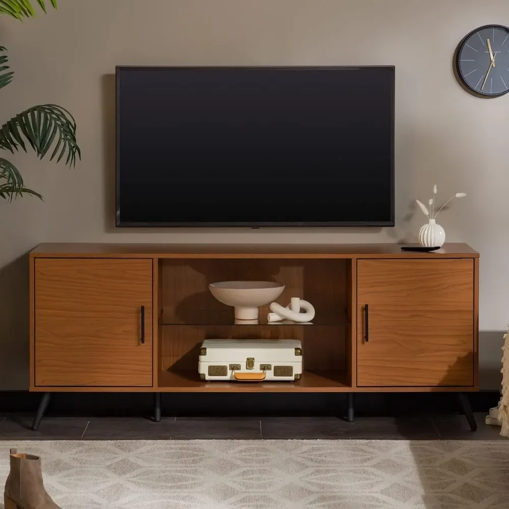 

Современная стеклянная полка Walker Edison Saxon Mid Century, телевизионная стойка для телевизоров, 60 дюймов, ТВ-шкаф, мебель для гостиной