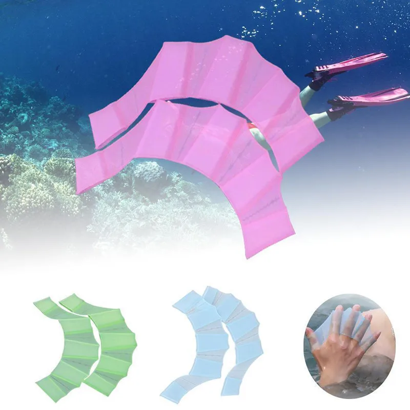 

1 Pair Unisex Frog Type Silicone Girdles Swimming Hand Fins Flippers Palm Finger Webbed Gloves Paddle Water Sports Swim Gloves