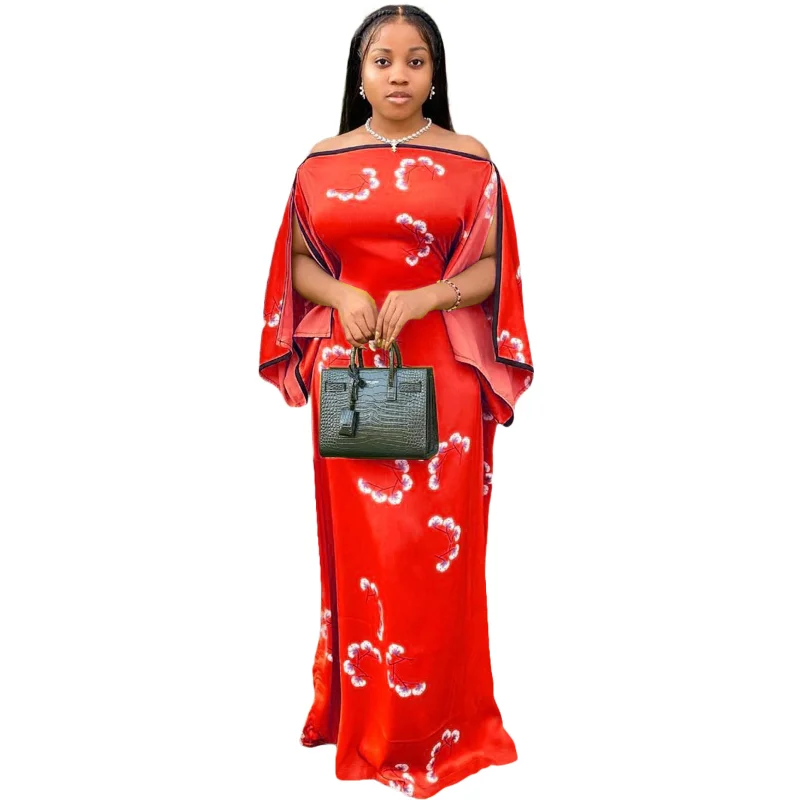 

2022 Summer Fashion Style African Women Short Sleeve Polyester Printing Long Dress Maxi Dress African Dresses for Women