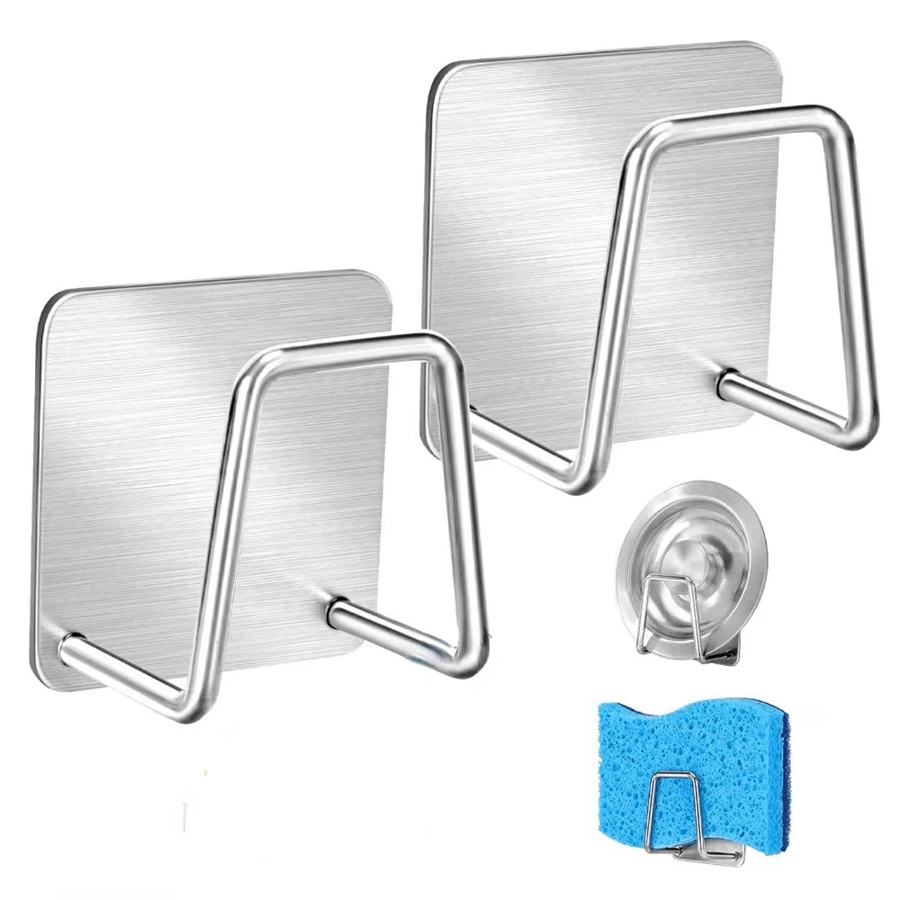 

Kitchen Stainless Steel Sink Sponges Holder Self Adhesive Drain Drying Rack Kitchen Wall Hooks Accessories Storage Organizer