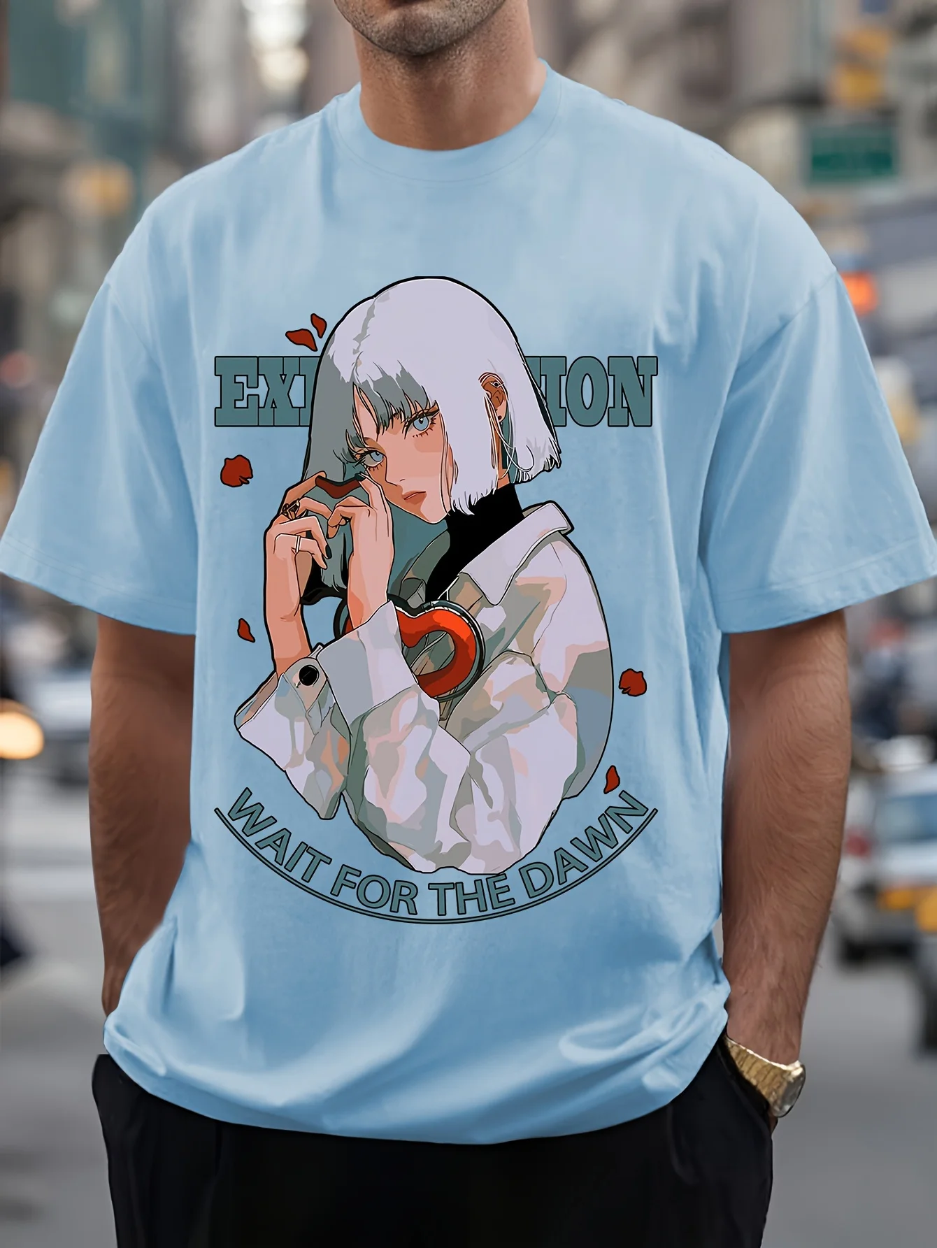 Stylish Anime Girl Graphic Print Men's Short Sleeve Round Collar Street Style T-shirt For Summer &amp Spring
