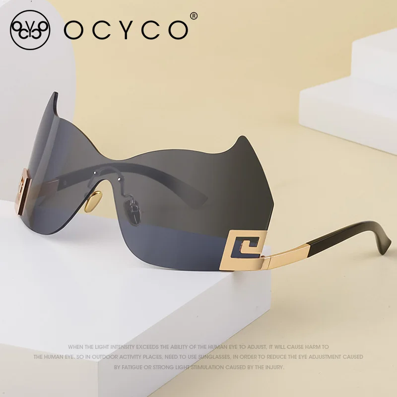 

Новинка 2023, модные солнцезащитные очки большого размера без оправы, женские солнцезащитные очки в стиле стимпанк, мужские роскошные брендовые солнцезащитные очки, очки с защитой от ультрафиолета