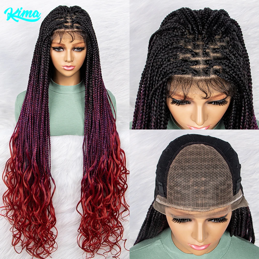 

New Gradient Color Braided Wigs Synthetic Lace Front Wig 9x6 Lace Front Knotless Box Braided Wig Water Wave Wavy for Black Women