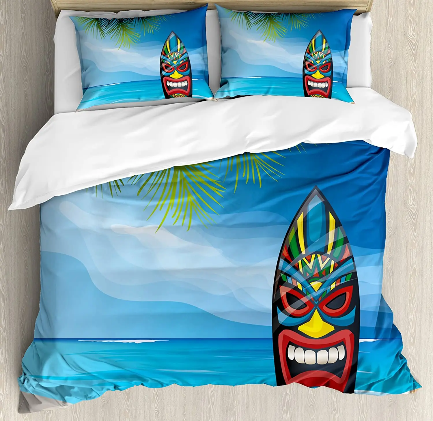 

Комплект постельного белья Tiki Bar Decor для спальни, кровати, дома, тики воин, маска, дизайн, доска для серфинга на Ocea, пододеяльник, пододеяльник,...