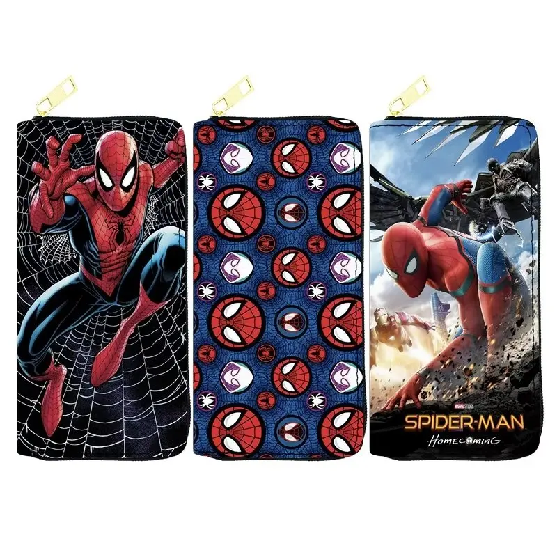 

24 Colors Spiderman PU Leather Long Wallet Multifunction Disney Women Men Wallet Zipper Coin Purse Female Card Holder Clutch