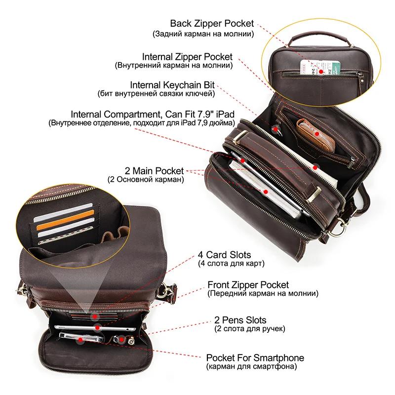 OYIXINGER Vintage Men Messenge Bag For Man Shoulder Bags Multifunction High-quality Genuine Leather Small Handbag For 10.5 IPad