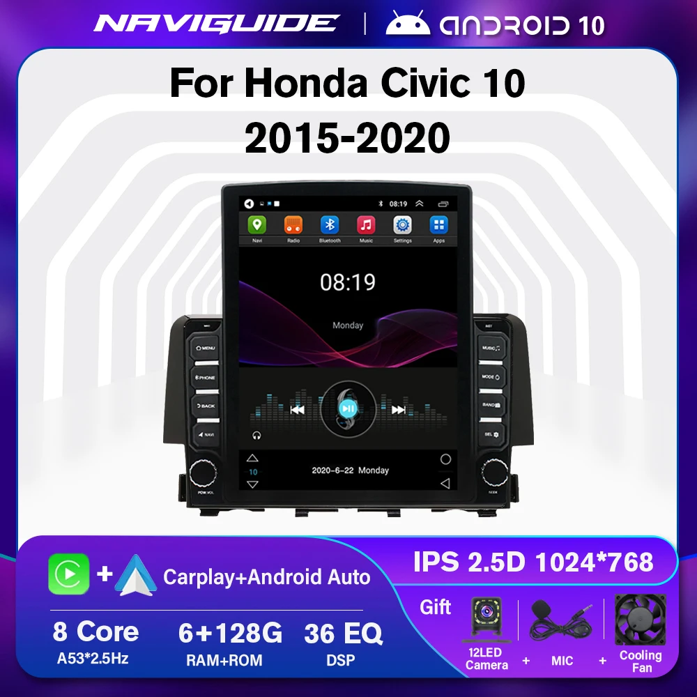 

NAVIGUIDE For Honda Civic 10 2016-2018 Stereo Android Car Radio GPS Navigation Autoradio Tesla Vertical Screen Multimedia Player