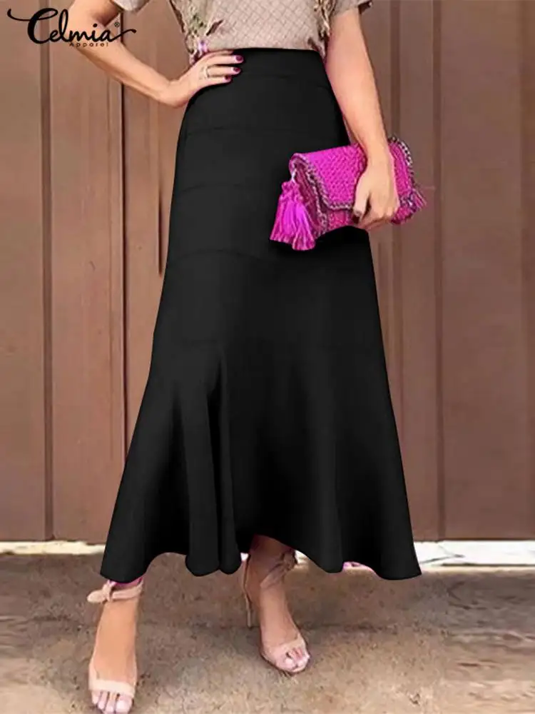 

Celmia 2022 Fashion A-line Long Jupes Women Casual High Waist Slim Maxi Skirts Elegant Lady Simple Faldas Holiday Swing Skirt
