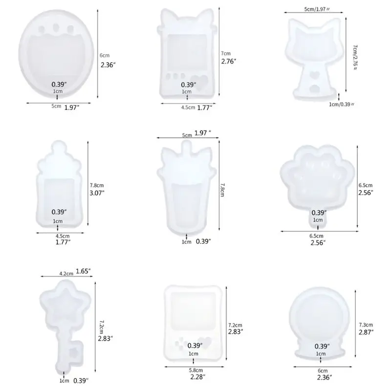 

652F 9 Styles Resin Shaker Molds Set Game Consoles Bottle Cat's Paw Crystal Ball 9 Silicone Trays Molds Kit with 5 Seal Films