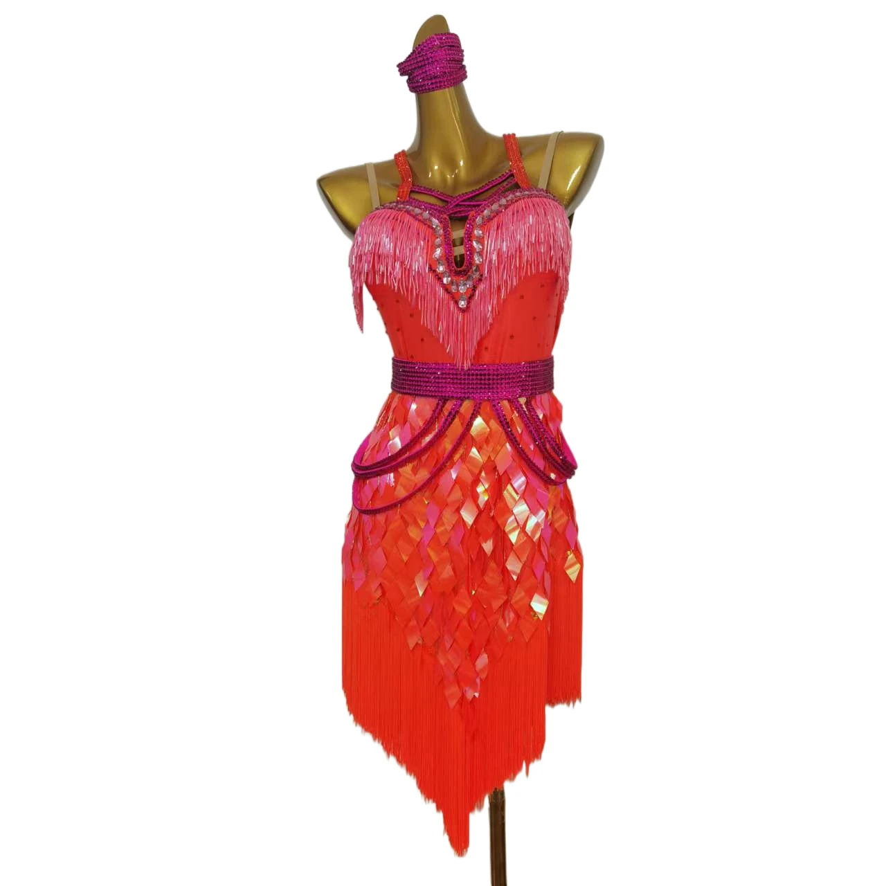 Платье ручной работы с кисточками для латинских танцев шелковая ткань