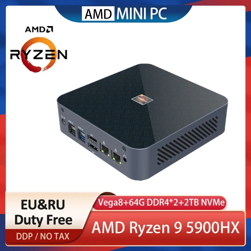 

Новейший игровой мини-ПК AMD Ryzen9 5900HX Vega 8 графический Настольный компьютер Win10 2 * DDR4 MAX 64 Гб 2 * M.2 NVME HDMI/DP/Type-C 4K @ 60 Гц
