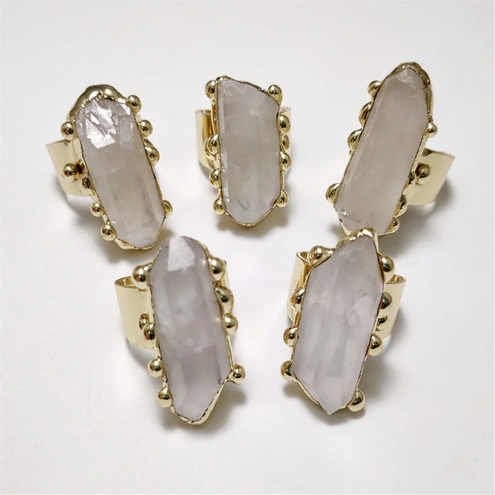 FUWO оптовая продажа кольца из натурального белого кварца позолоченные